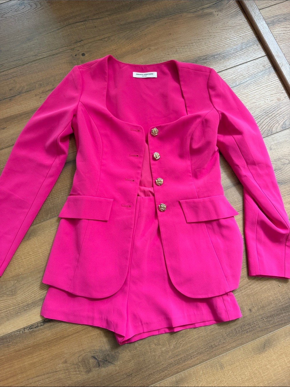 Amanda Uprichard Bright Hot Pink Tailored Blazer Jumpsuit Romper XS